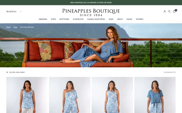 Website page titled Zen Knit Collection – Pineapples Boutique