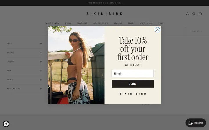 Website page titled Beach Accessories | Sunglasses, Hats & More | Bikinibird