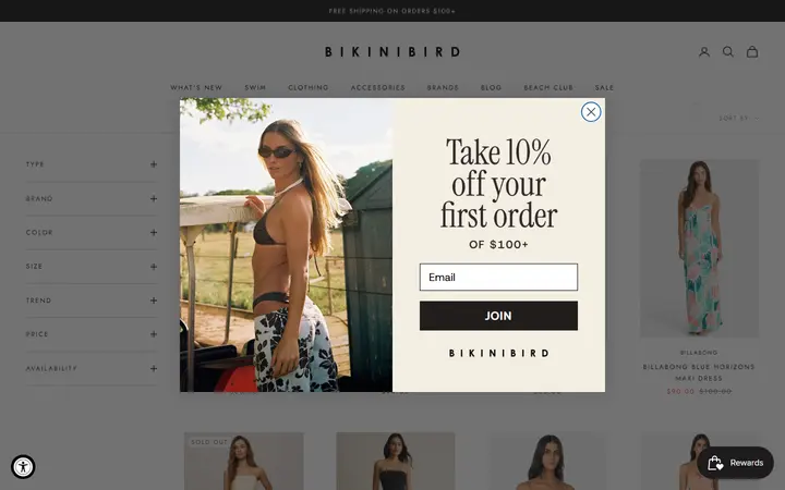 Website page titled Women's Dresses | Beach, Resort & Maxi | Bikinibird