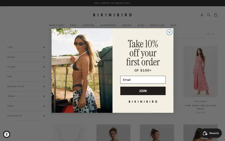 Website page titled Women's Clothing & Resort Wear | Dresses, Tops | Bikinibird