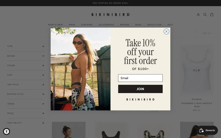 Website page titled New Arrivals | Fresh Drops in Swim & Resort | Bikinibird