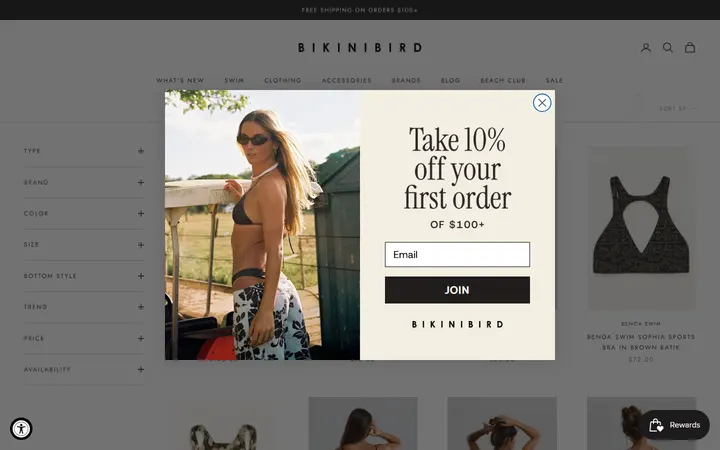 Website page titled New This Week | Just Landed | Bikinibird