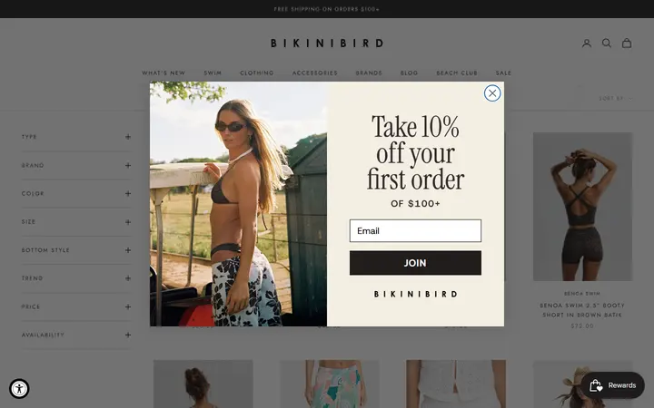 Website page titled Women's Shorts, Skirts & Pants | Bikinibird