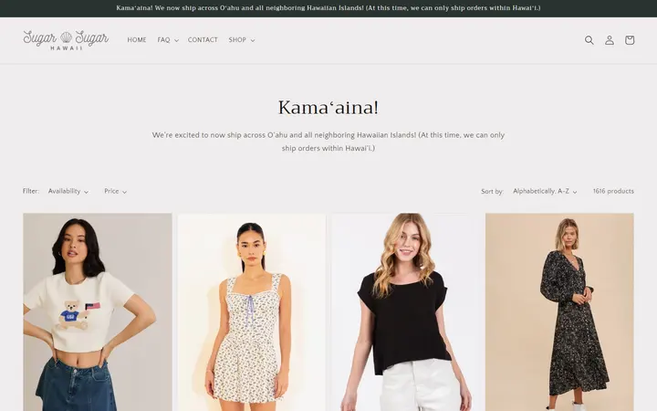 Website page titled Products – Sugar Sugar Hawaii