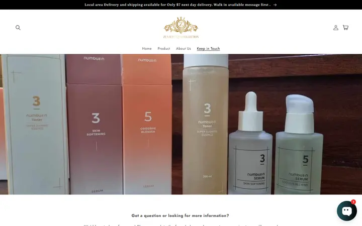 Website page titled Keep in Touch – Zea’s Boutique Collection