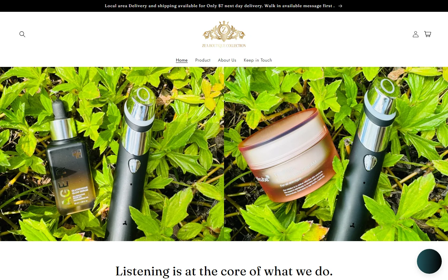 Viewport capture of Zea's Boutique Collection website