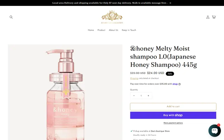 Website page titled &honey Melty Moist shampoo 1.0(Japanese Honey Shampoo) 445g – Zea’s Boutique Collection