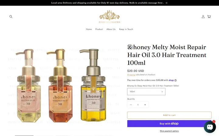 Website page titled &honey Melty Moist Repair Hair Oil 3.0 Hair Treatment 100ml – Zea’s Boutique Collection