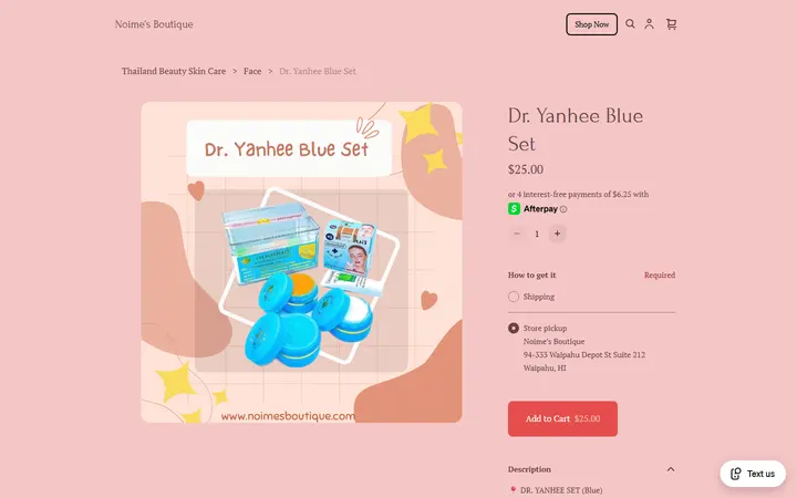 Website page titled Dr. Yanhee Blue Set | Noime’s Boutique