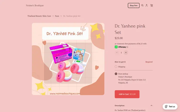 Website page titled Dr. Yanhee pink Set | Noime’s Boutique