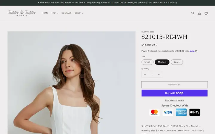 Website page titled S21013-RE4WH – Sugar Sugar Hawaii