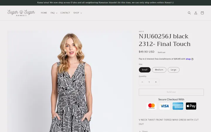 Website page titled NJU60256J black 2312- Final Touch – Sugar Sugar Hawaii