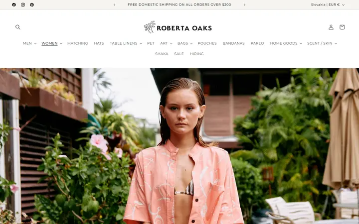 Website page titled LADIES ALOHA SHIRTS – Roberta Oaks, Hawaii