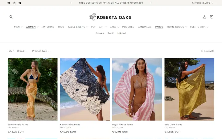 Website page titled PAREO – Roberta Oaks, Hawaii