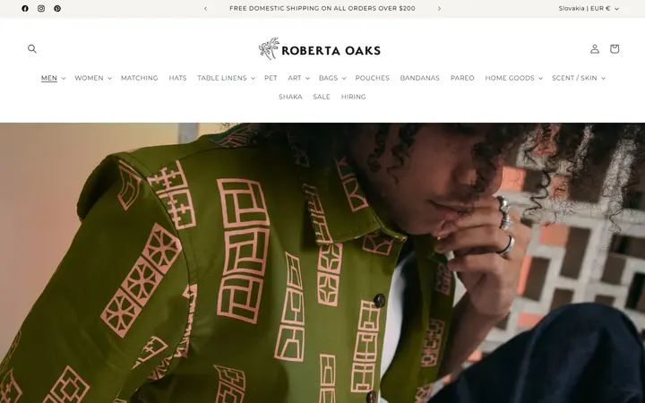 Website page titled BREEZE BLOCK SHIRTS – Roberta Oaks, Hawaii