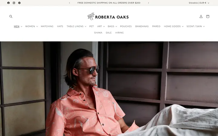 Website page titled MEN'S ALOHA – Roberta Oaks, Hawaii