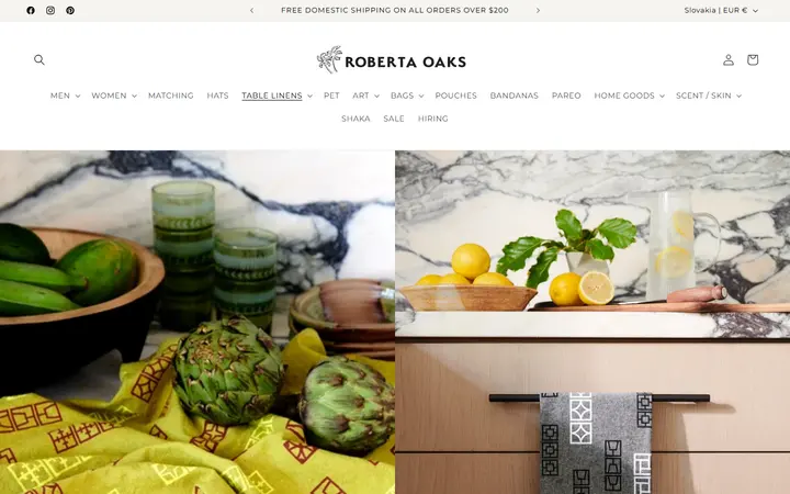 Website page titled TEA TOWELS – Roberta Oaks, Hawaii