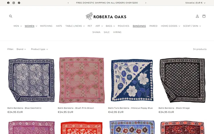 Website page titled BANDANAS – Roberta Oaks, Hawaii