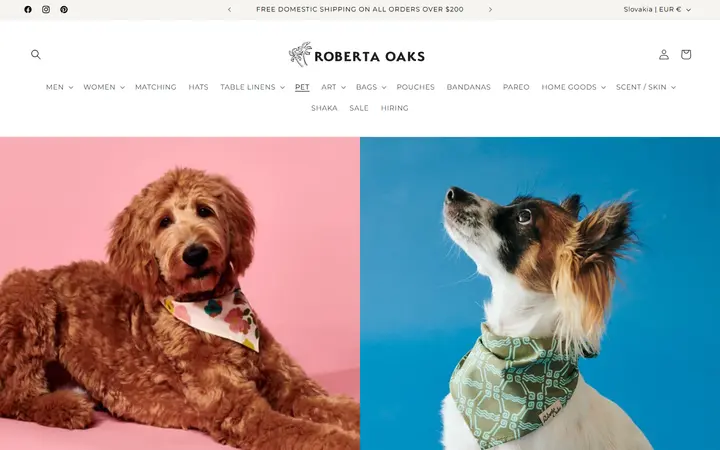 Website page titled PET BANDANAS – Roberta Oaks, Hawaii
