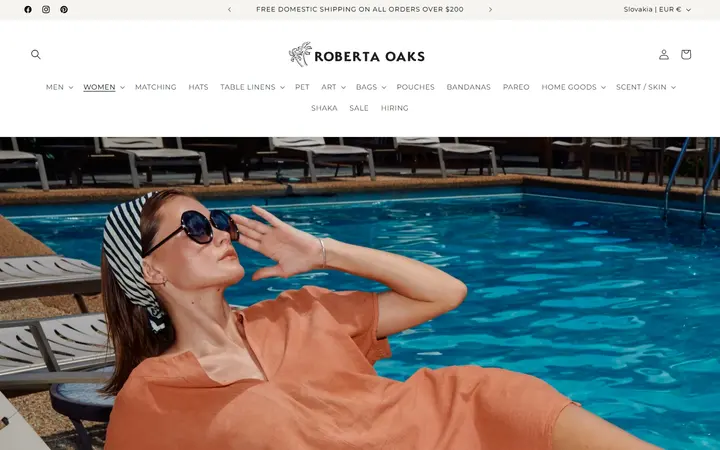 Website page titled DRESSES + JUMPSUITS – Roberta Oaks, Hawaii