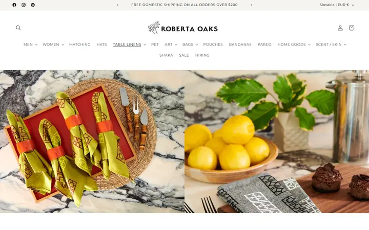 Website page titled CLOTH NAPKINS – Roberta Oaks, Hawaii