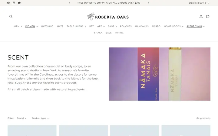 Website page titled SCENT – Roberta Oaks, Hawaii