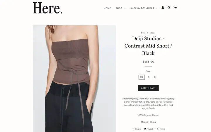 Website page titled Deiji Studios - Contrast Mid Short / Black – Here.