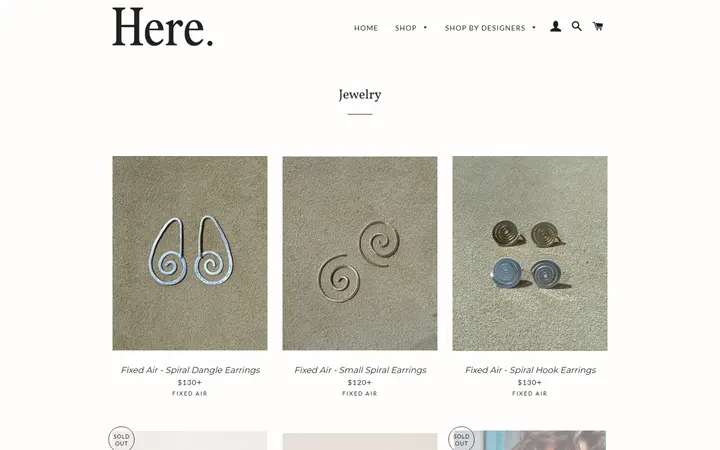 Website page titled Jewelry – Here.