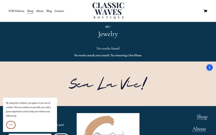 Website page titled Jewelry — Shop — CLASSIC WAVES