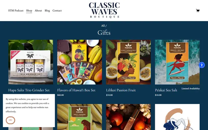 Website page titled Gifts — Shop — CLASSIC WAVES