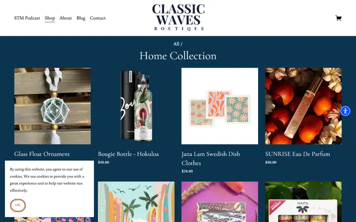 Website page titled Home Collection — Shop — CLASSIC WAVES