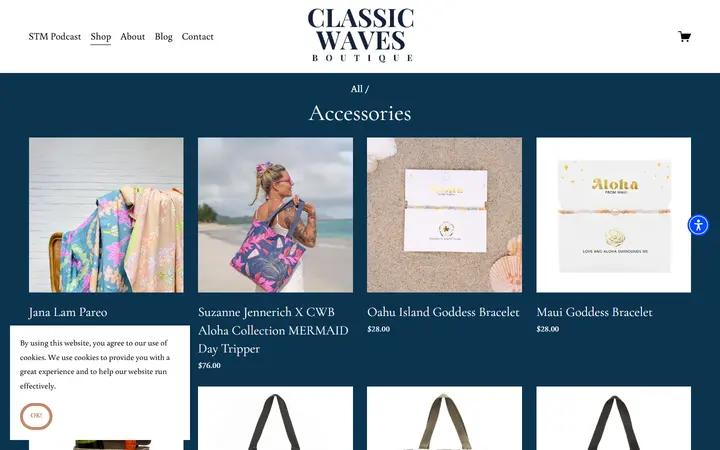 Website page titled Accessories — Shop — CLASSIC WAVES