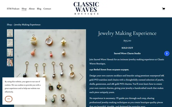 Website page titled Jewelry Making Experience — CLASSIC WAVES