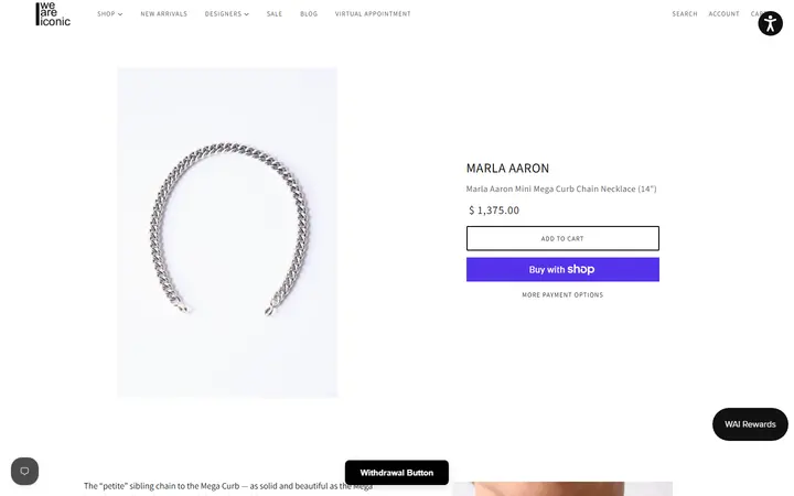 Website page titled Marla Aaron Mini Mega Curb Chain Necklace (14") | WE ARE ICONIC