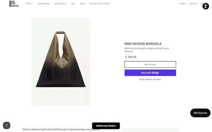 Website page titled MM6 Maison Margiela Japanese Bag Classic Medium | WE ARE ICONIC