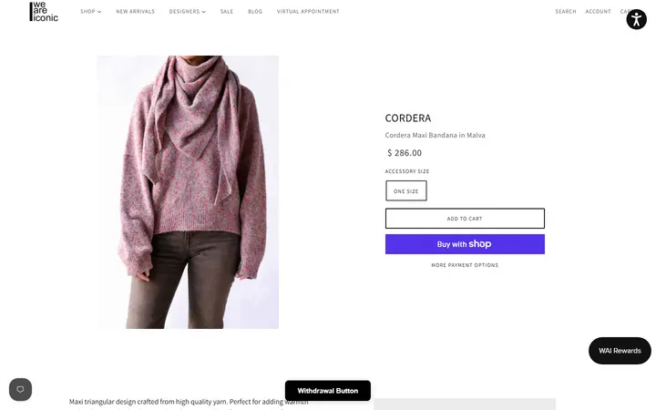 Website page titled Cordera Maxi Bandana in Malva | WE ARE ICONIC