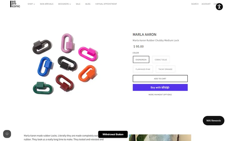 Website page titled Marla Aaron Rubber Chubby Medium Lock | WE ARE ICONIC