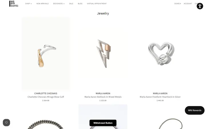 Website page titled Jewelry | WE ARE ICONIC