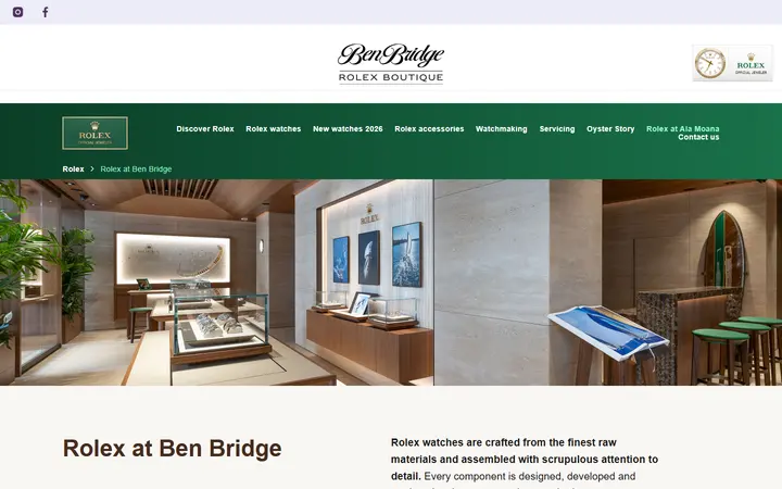Website page titled Rolex in Honolulu | Rolex Boutique Ben Bridge, Ala Moana
