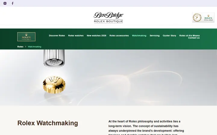 Website page titled Rolex Watchmaking Know-how | Rolex Boutique Ben Bridge, Ala Moana