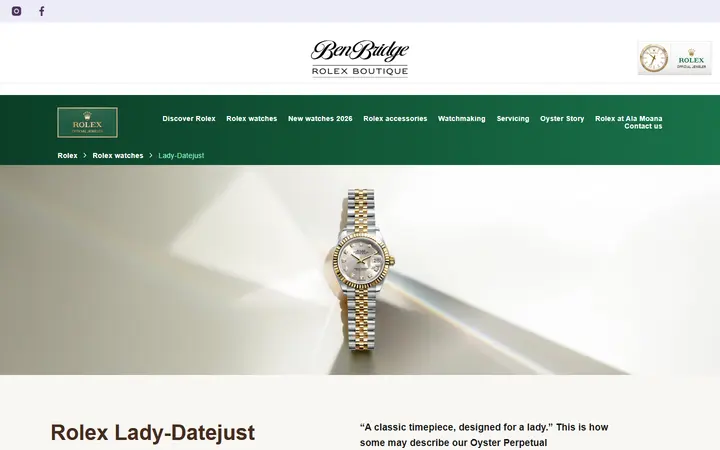 Website page titled Rolex Lady-Datejust Watches | Rolex Boutique Ben Bridge, Ala Moana