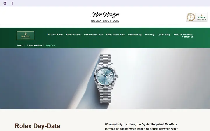 Website page titled Rolex Day-Date Watches | Rolex Boutique Ben Bridge, Ala Moana