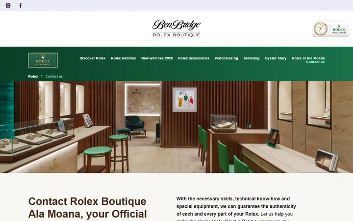 Website page titled Contact Ben Bridge Jeweler in Honolulu - Official Rolex Jeweler