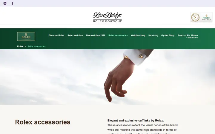 Website page titled Rolex Accessories | Rolex Boutique Ben Bridge, Ala Moana