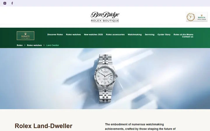Website page titled Rolex Land-Dweller Watches | Rolex Boutique Ben Bridge, Ala Moana