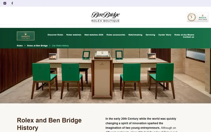 Website page titled Rolex and Ben Bridge history | Rolex Boutique Ben Bridge, Ala Moana