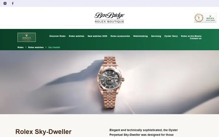 Website page titled Rolex Sky-Dweller Watches | Rolex Boutique Ben Bridge, Ala Moana