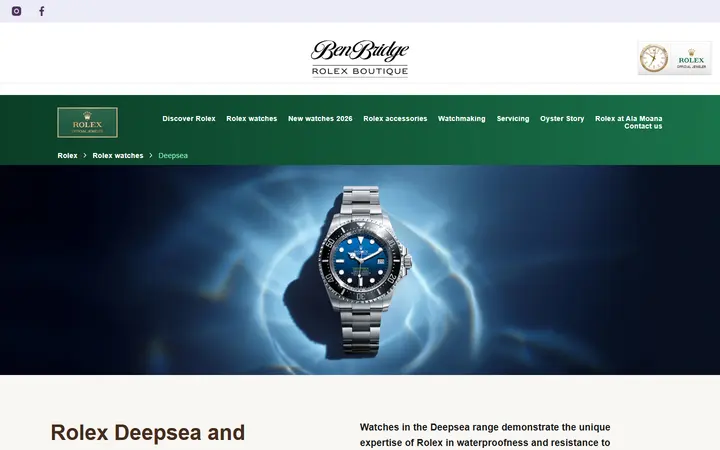 Website page titled Rolex Deepsea Watches | Rolex Boutique Ben Bridge, Ala Moana