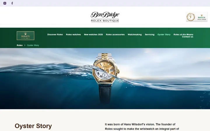 Website page titled Rolex Oyster Story | Rolex Boutique Ben Bridge, Ala Moana