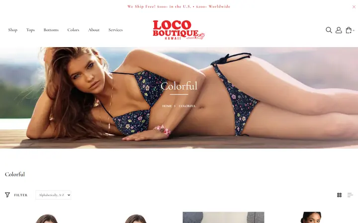 Website page titled Colorful Designer Swim Collection